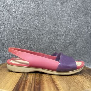 Crocs Shoes Women's Size 9 Pink Purple Colorblock Flats Translucent Sandals